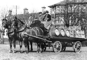 Cobbold draymen at Cliff Quay Brewery