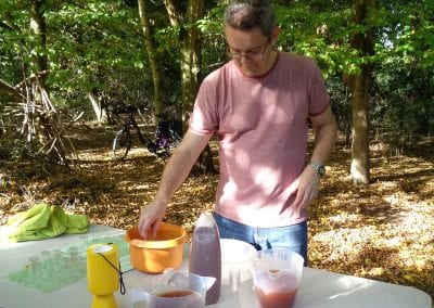Richard Bloomfield with fresh apple juice at Holywells Park Apple Day 2018
