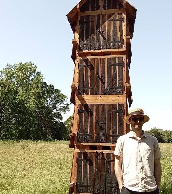 Wildlife Tower with homes for birds on a Suffolk site